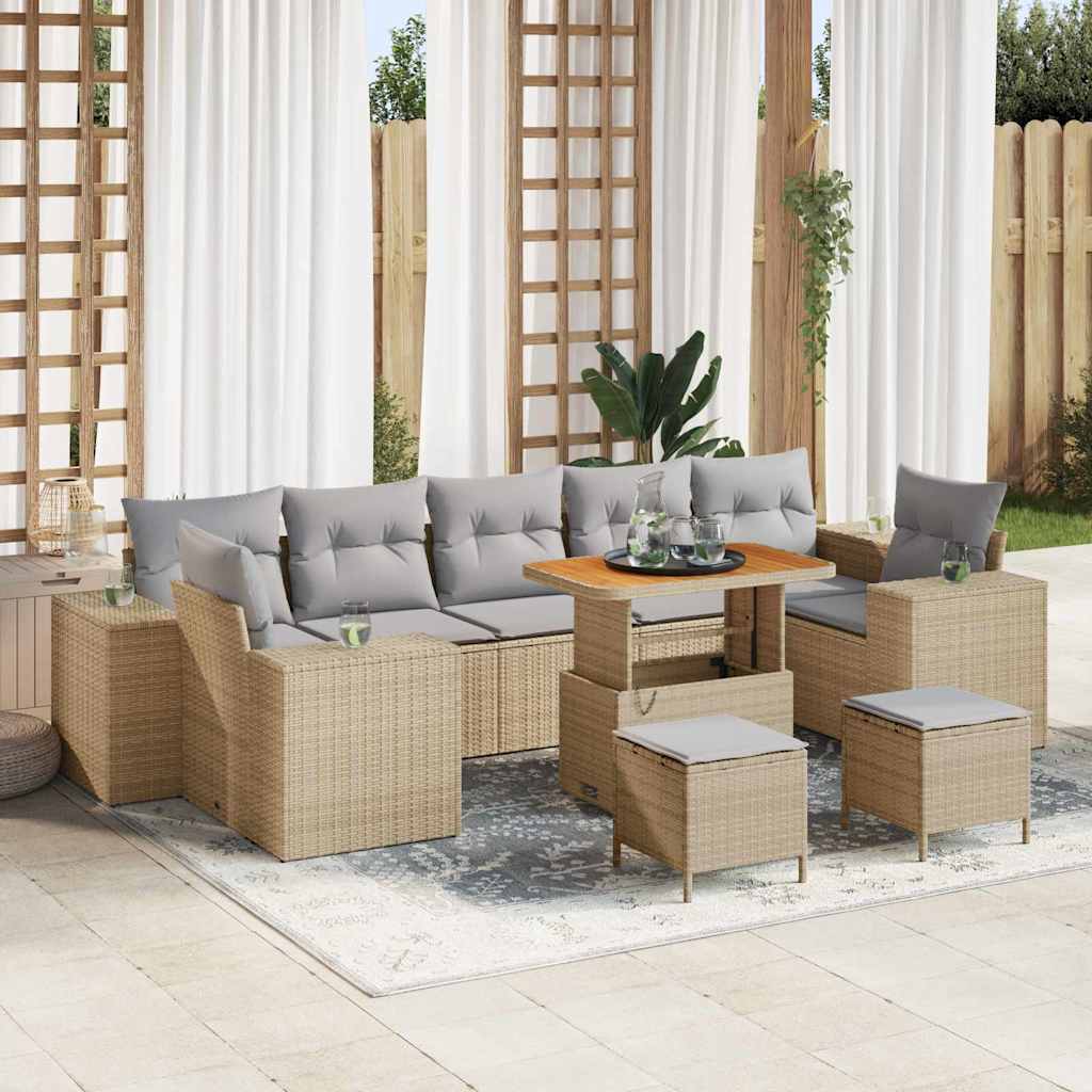 Tuin Sofa Set met kussen 10 pcs Beige poly rattan is nu te koop bij PeponiXL, paradijselijk wonen!