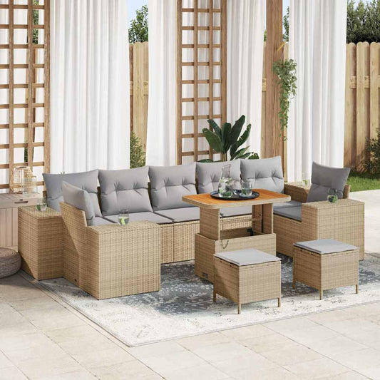 Tuin Sofa Set met kussen 10 pcs Beige poly rattan is nu te koop bij PeponiXL, paradijselijk wonen!