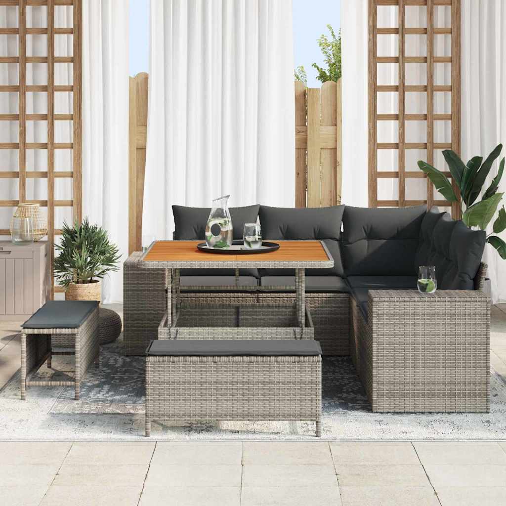 Tuin Sofa Set met kussen 8 pcs Grijs poly rattan is nu te koop bij PeponiXL, paradijselijk wonen!