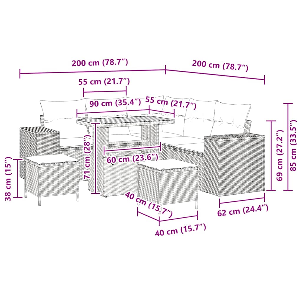Tuin Sofa Set met kussen 8 pcs Beige poly rattan is nu te koop bij PeponiXL, paradijselijk wonen!
