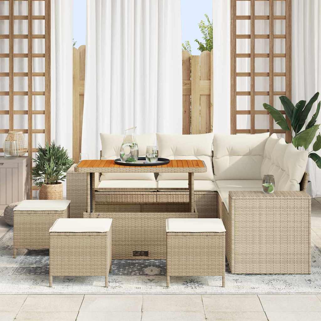 Tuin Sofa Set met kussen 9 pcs Beige poly rattan