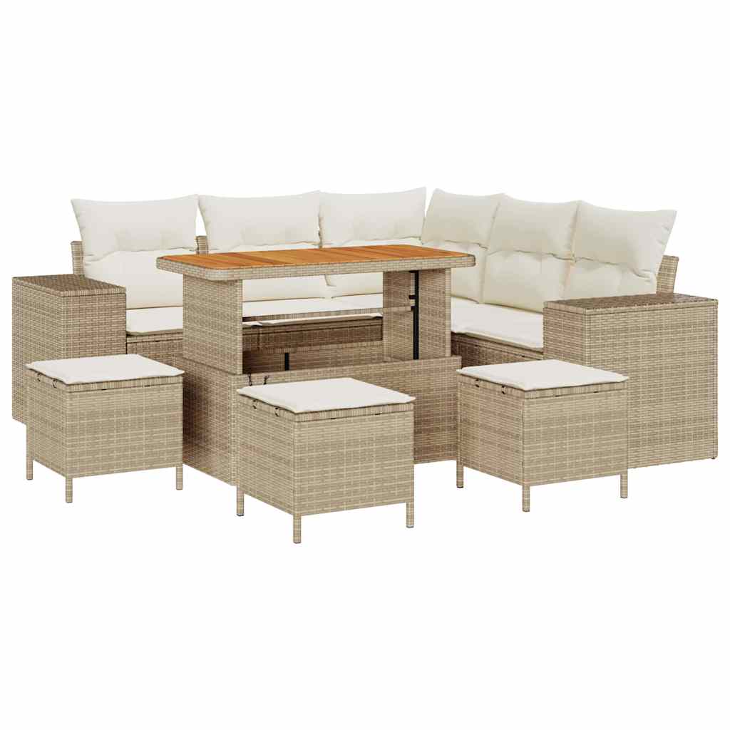 Tuin Sofa Set met kussen 9 pcs Beige poly rattan