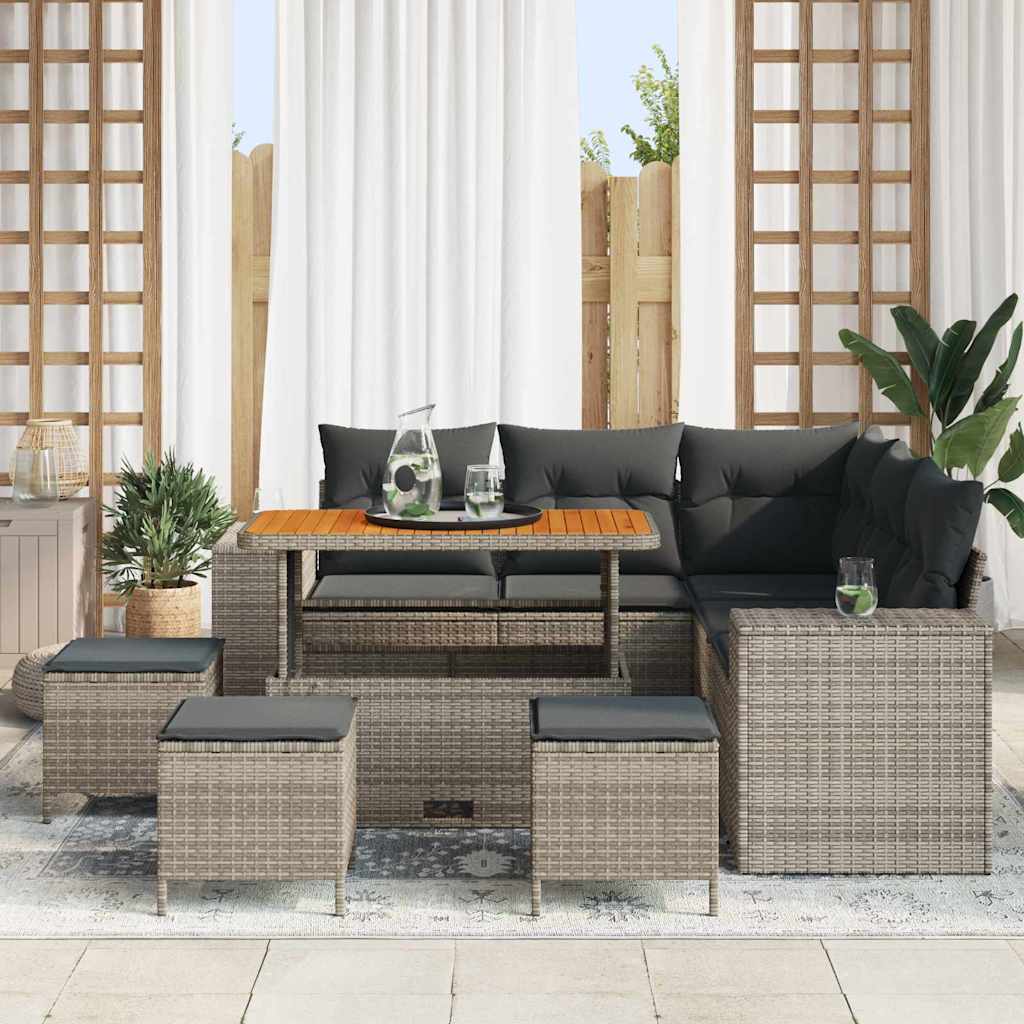 Tuin Sofa Set met kussen 9 pcs Grijs poly rattan is nu te koop bij PeponiXL, paradijselijk wonen!