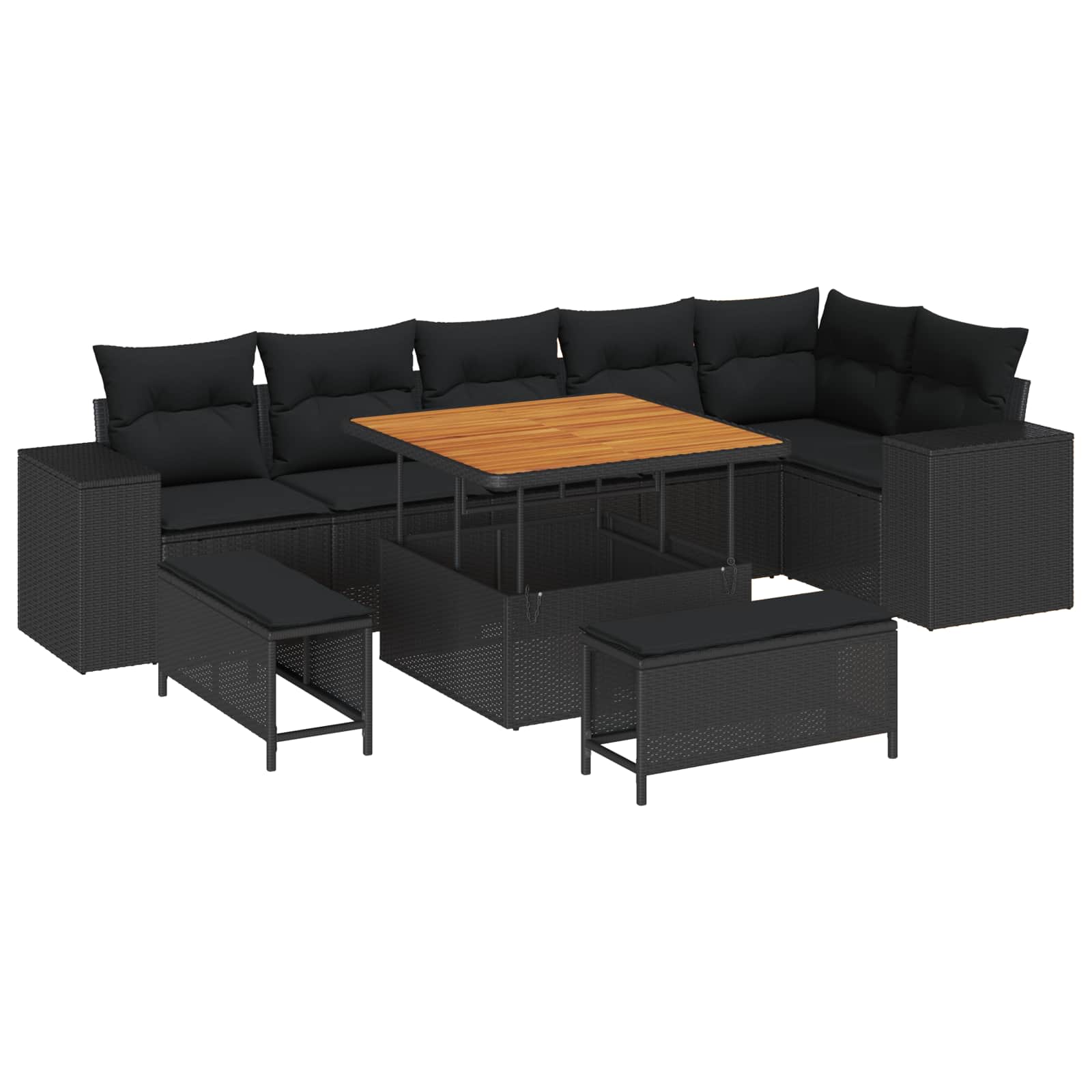 Tuin Sofa Set met kussen 9 pcs Zwart poly rattan is nu te koop bij PeponiXL, paradijselijk wonen!