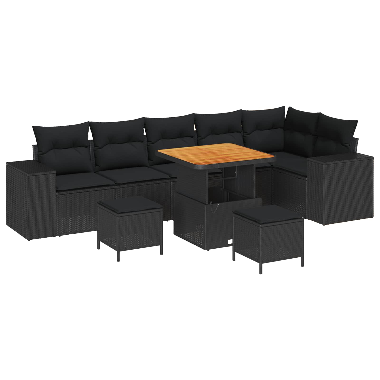 Tuin Sofa Set met kussen 9 pcs Zwart poly rattan is nu te koop bij PeponiXL, paradijselijk wonen!
