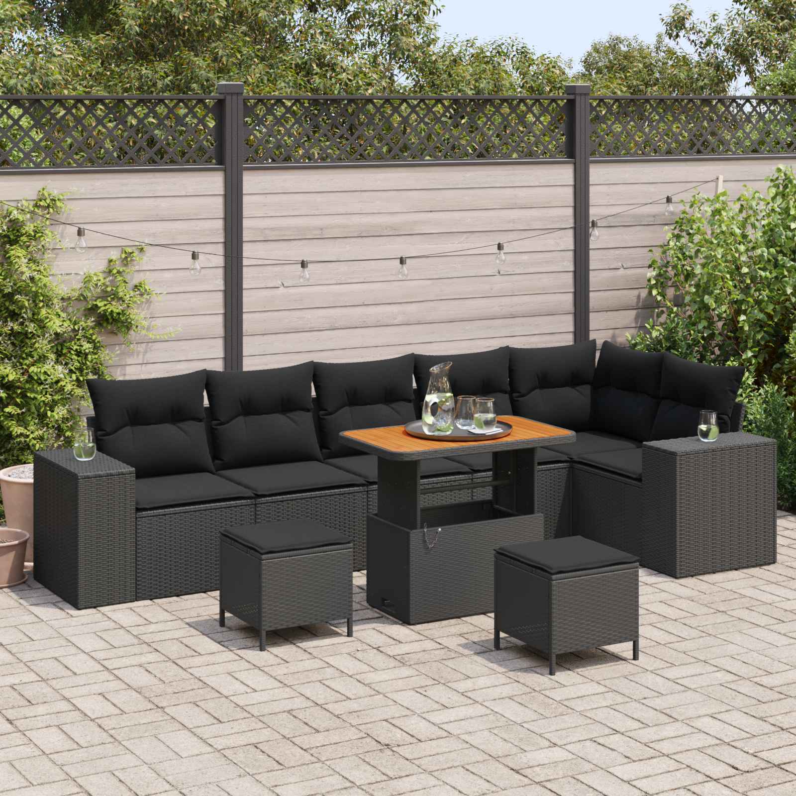 Tuin Sofa Set met kussen 9 pcs Zwart poly rattan is nu te koop bij PeponiXL, paradijselijk wonen!