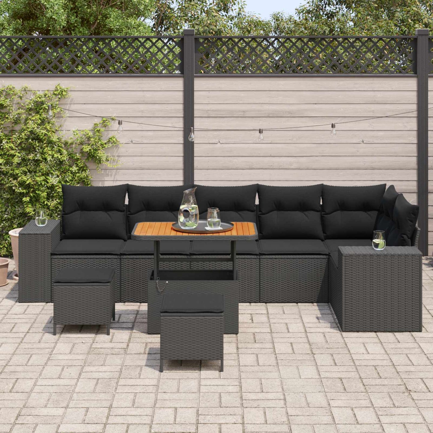 Tuin Sofa Set met kussen 9 pcs Zwart poly rattan is nu te koop bij PeponiXL, paradijselijk wonen!