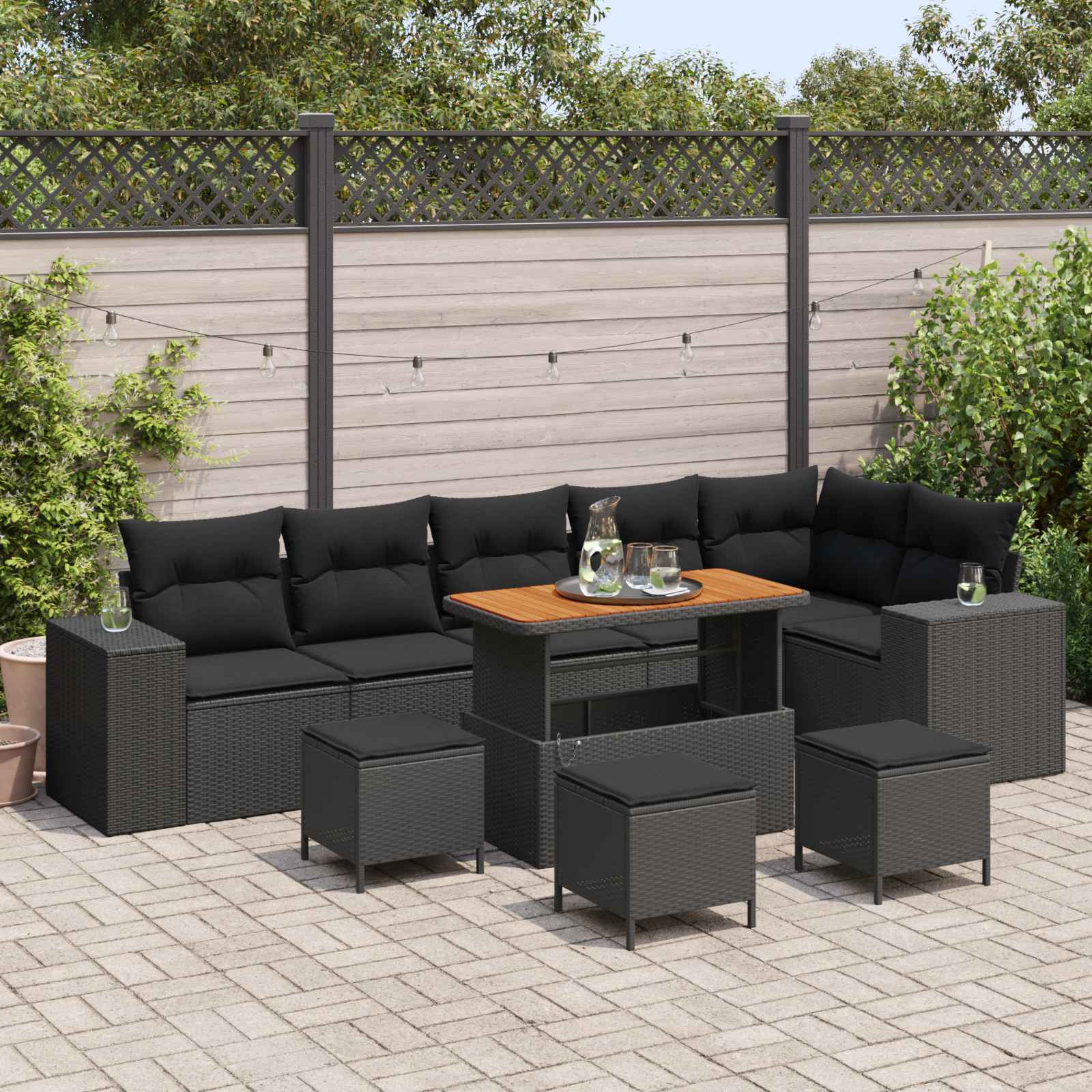 Tuin Sofa Set met kussen 10 pcs Zwart poly rattan is nu te koop bij PeponiXL, paradijselijk wonen!