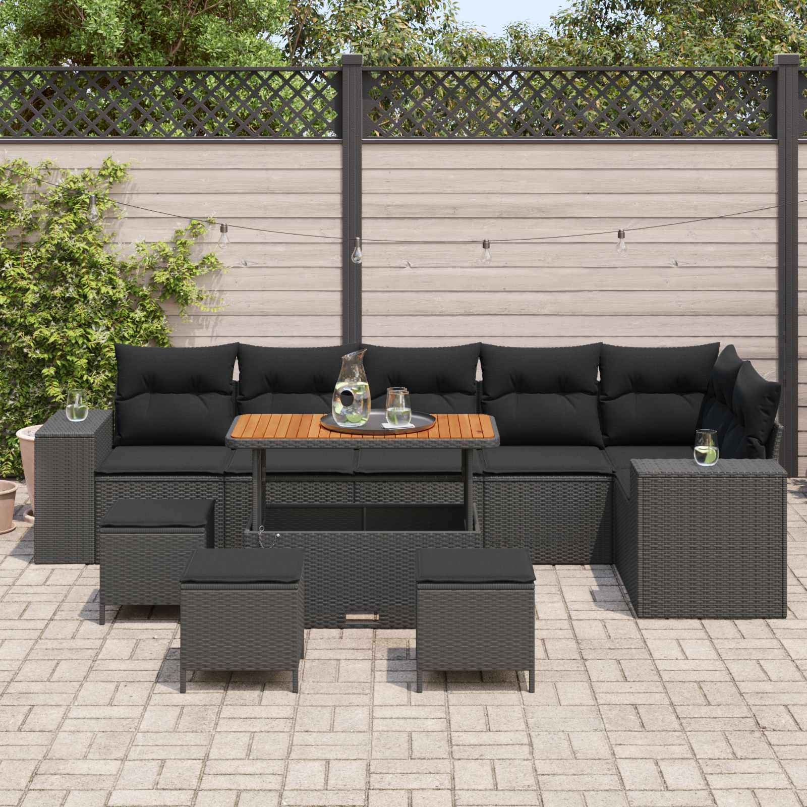 Tuin Sofa Set met kussen 10 pcs Zwart poly rattan is nu te koop bij PeponiXL, paradijselijk wonen!