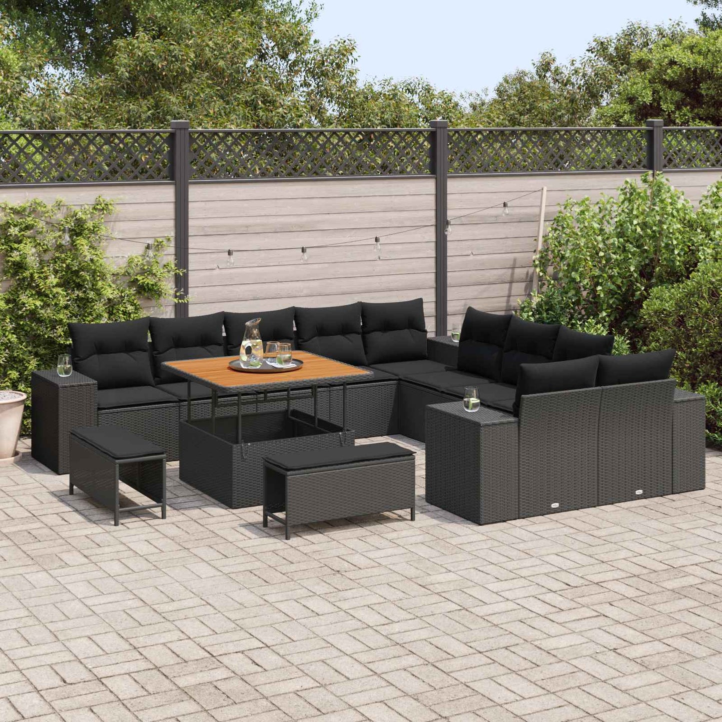 Tuin Sofa Set met kussen 13 pcs Zwart poly rattan is nu te koop bij PeponiXL, paradijselijk wonen!