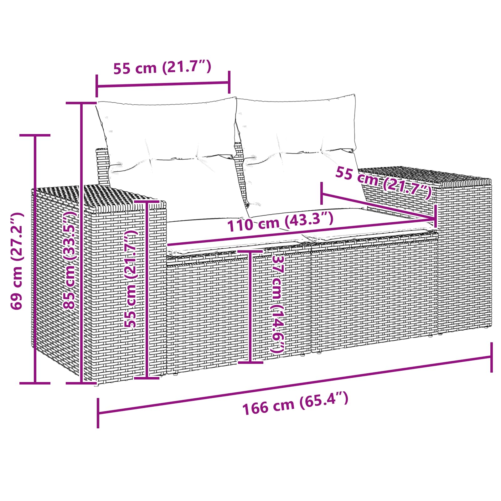 Tuin Sofa Set met kussen 13 pcs Zwart poly rattan is nu te koop bij PeponiXL, paradijselijk wonen!