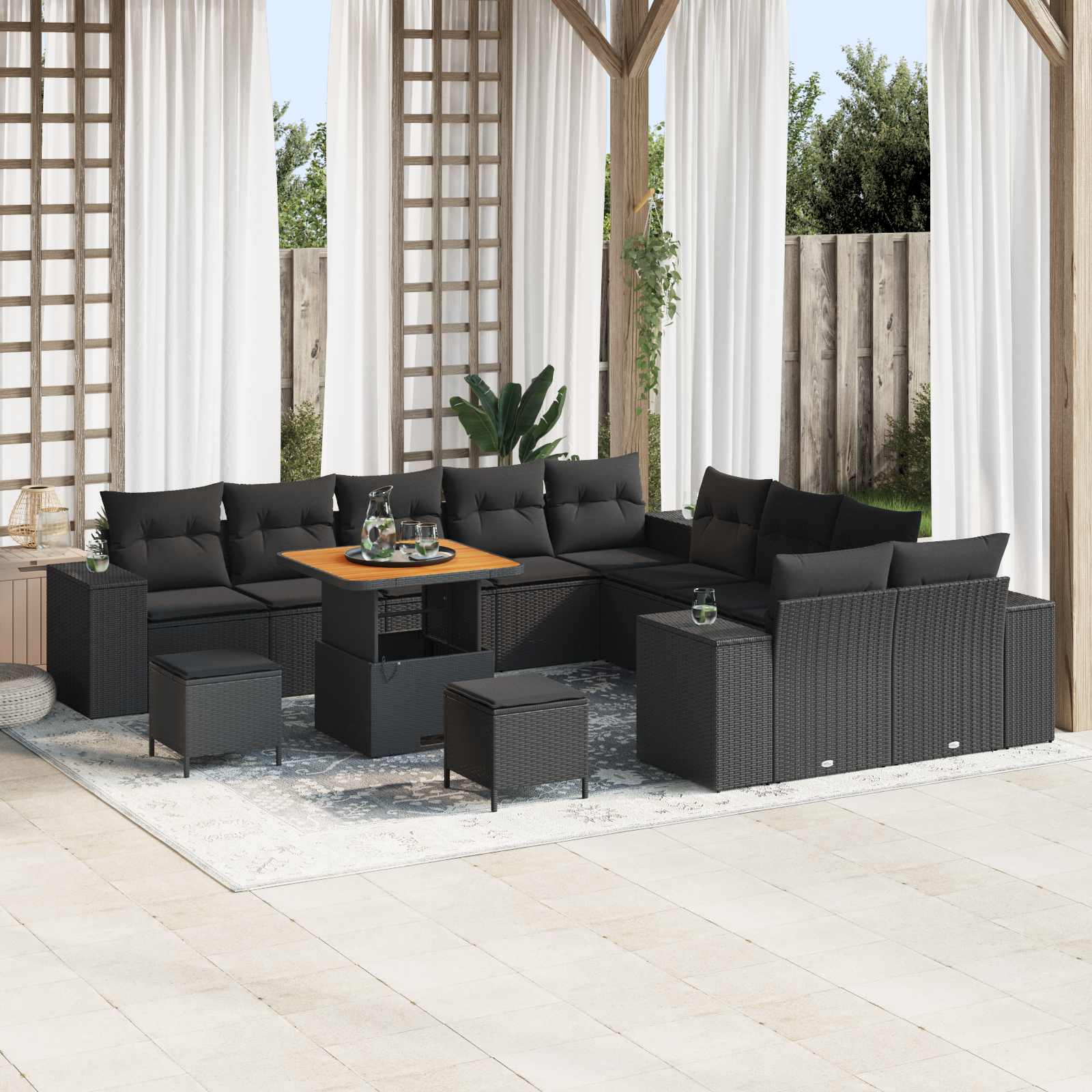 Tuin Sofa Set met kussen 13 pcs Zwart poly rattan is nu te koop bij PeponiXL, paradijselijk wonen!