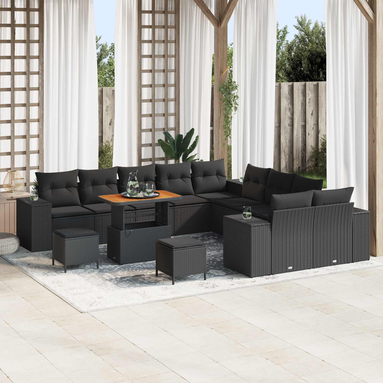 Tuin Sofa Set met kussen 13 pcs Zwart poly rattan is nu te koop bij PeponiXL, paradijselijk wonen!