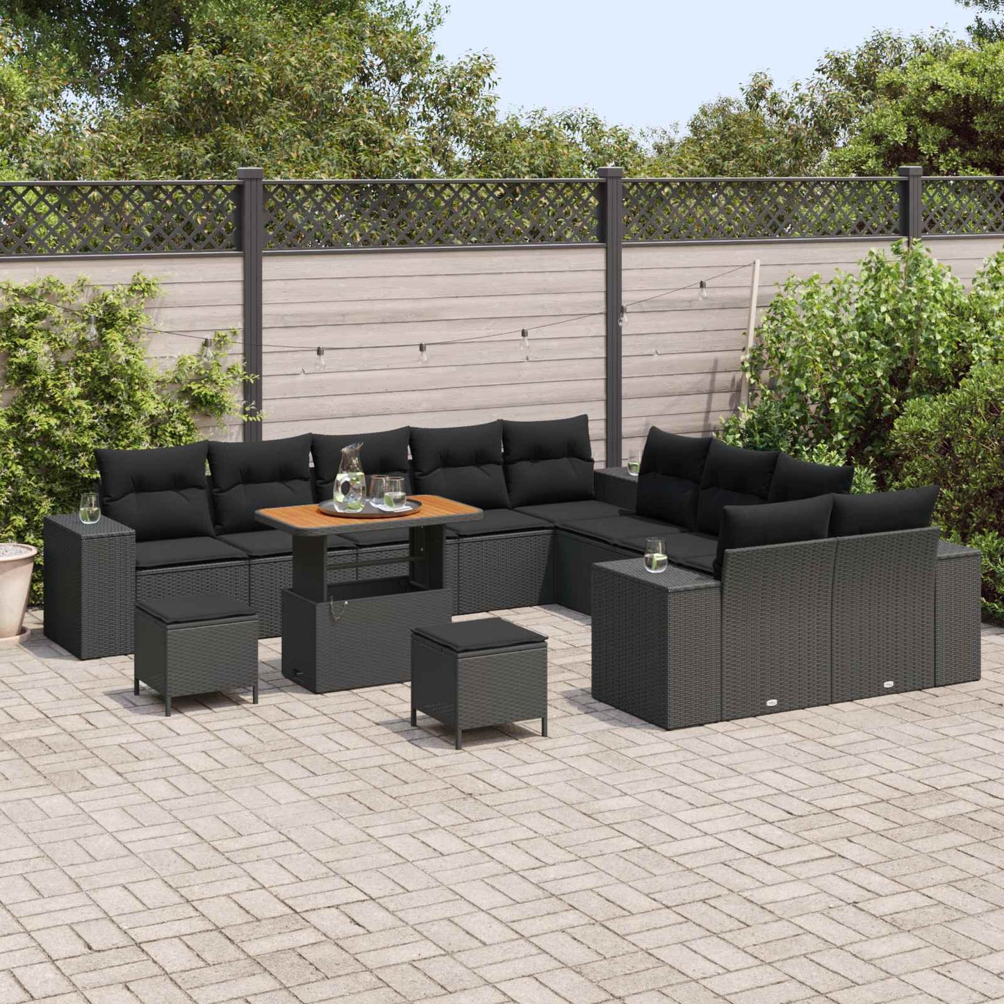 Tuin Sofa Set met kussen 13 pcs Zwart poly rattan is nu te koop bij PeponiXL, paradijselijk wonen!