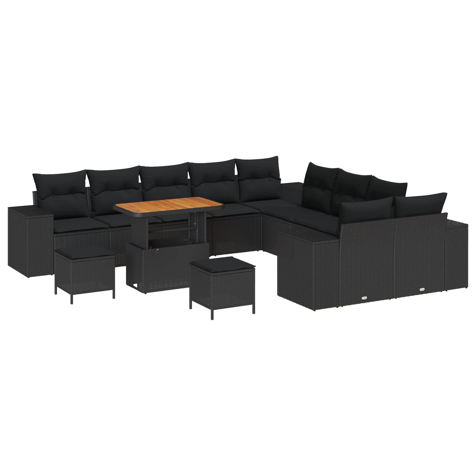 Tuin Sofa Set met kussen 13 pcs Zwart poly rattan is nu te koop bij PeponiXL, paradijselijk wonen!