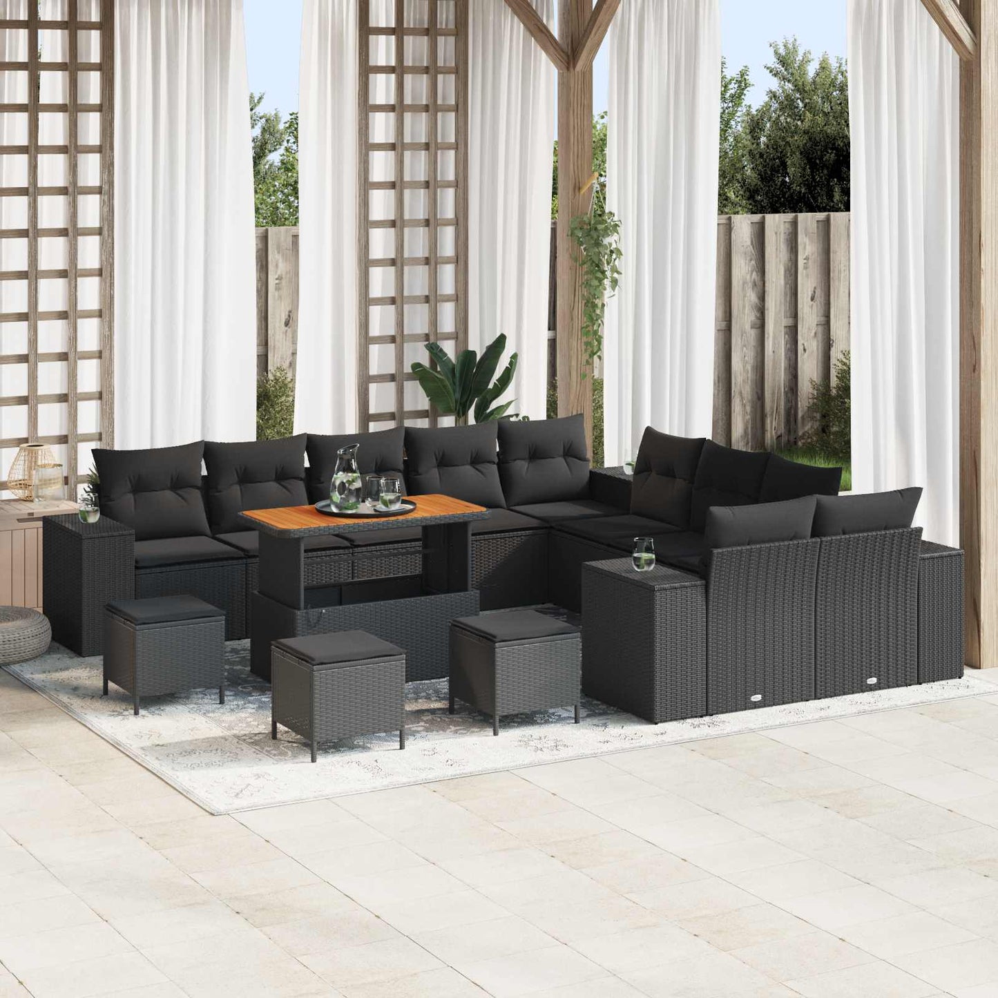 Tuin Sofa Set met kussen 14 pcs Zwart poly rattan is nu te koop bij PeponiXL, paradijselijk wonen!