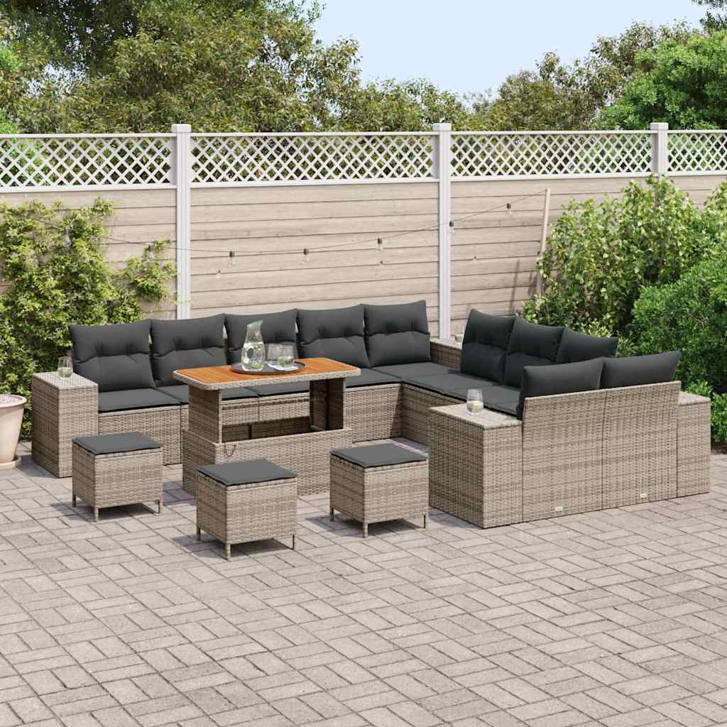 Tuin Sofa Set met kussen 14 pcs Grijs poly rattan is nu te koop bij PeponiXL, paradijselijk wonen!