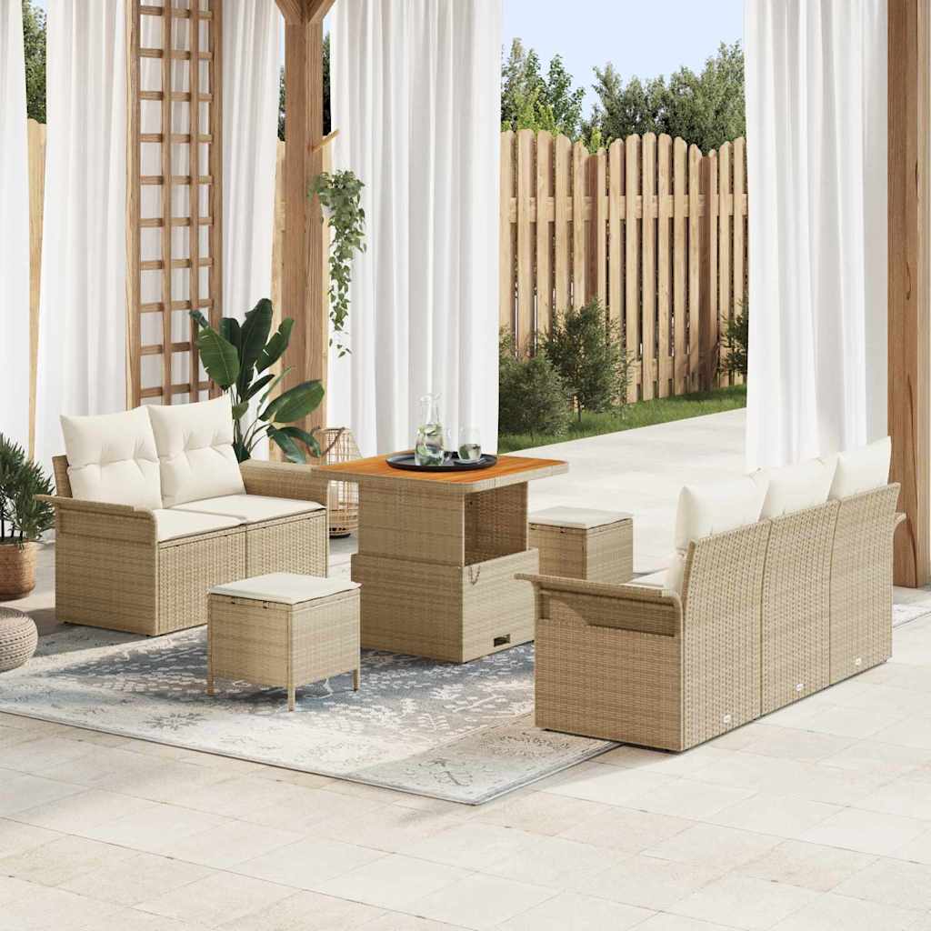 Tuinbankenset met kussen 8 pcs Beige poly rattan is nu te koop bij PeponiXL, paradijselijk wonen!