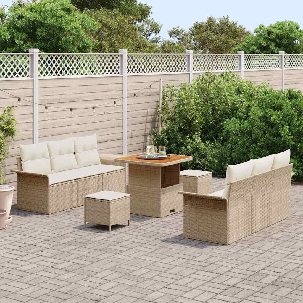 Tuinbankenset met kussen 9 pcs Beige poly rattan