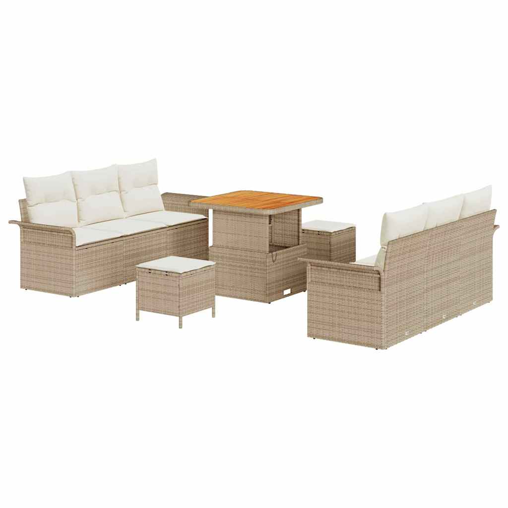 Tuinbankenset met kussen 9 pcs Beige poly rattan