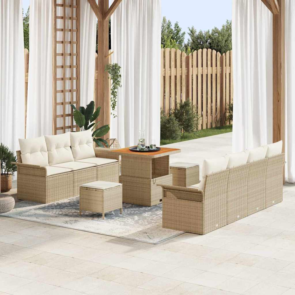 Tuinbankenset met kussen 10 pcs Beige poly rattan is nu te koop bij PeponiXL, paradijselijk wonen!