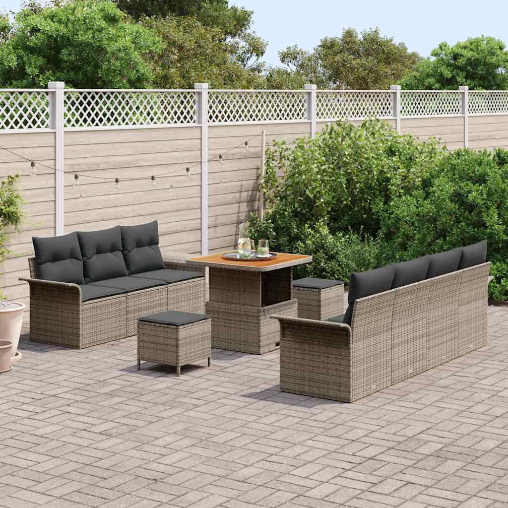 Tuinbankenset met kussen 10 pcs Grijs poly rattan is nu te koop bij PeponiXL, paradijselijk wonen!