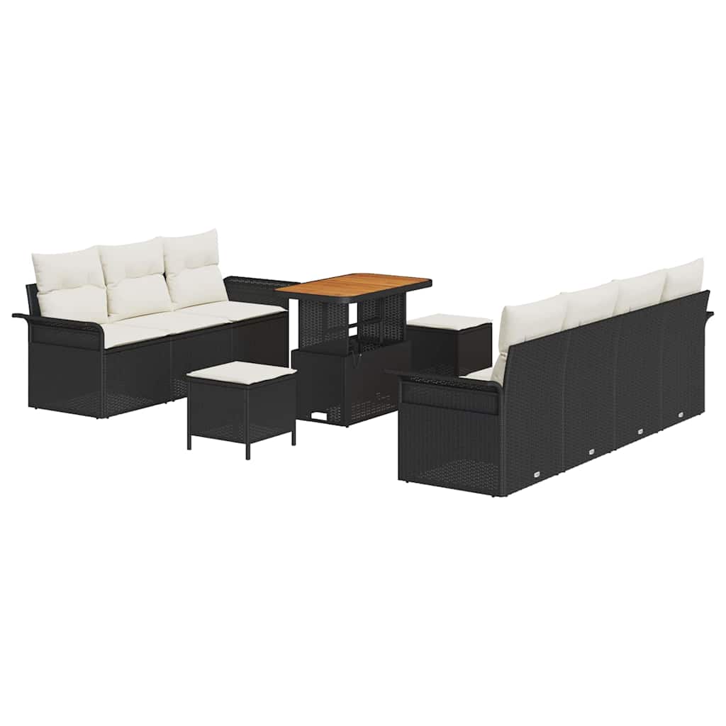 Tuinbankenset met kussen 10 pcs Zwart poly rattan is nu te koop bij PeponiXL, paradijselijk wonen!
