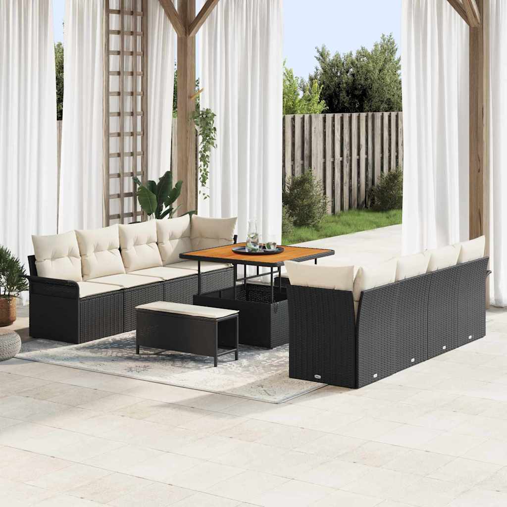 Tuinbankenset met kussen 11 pcs Zwart poly rattan is nu te koop bij PeponiXL, paradijselijk wonen!
