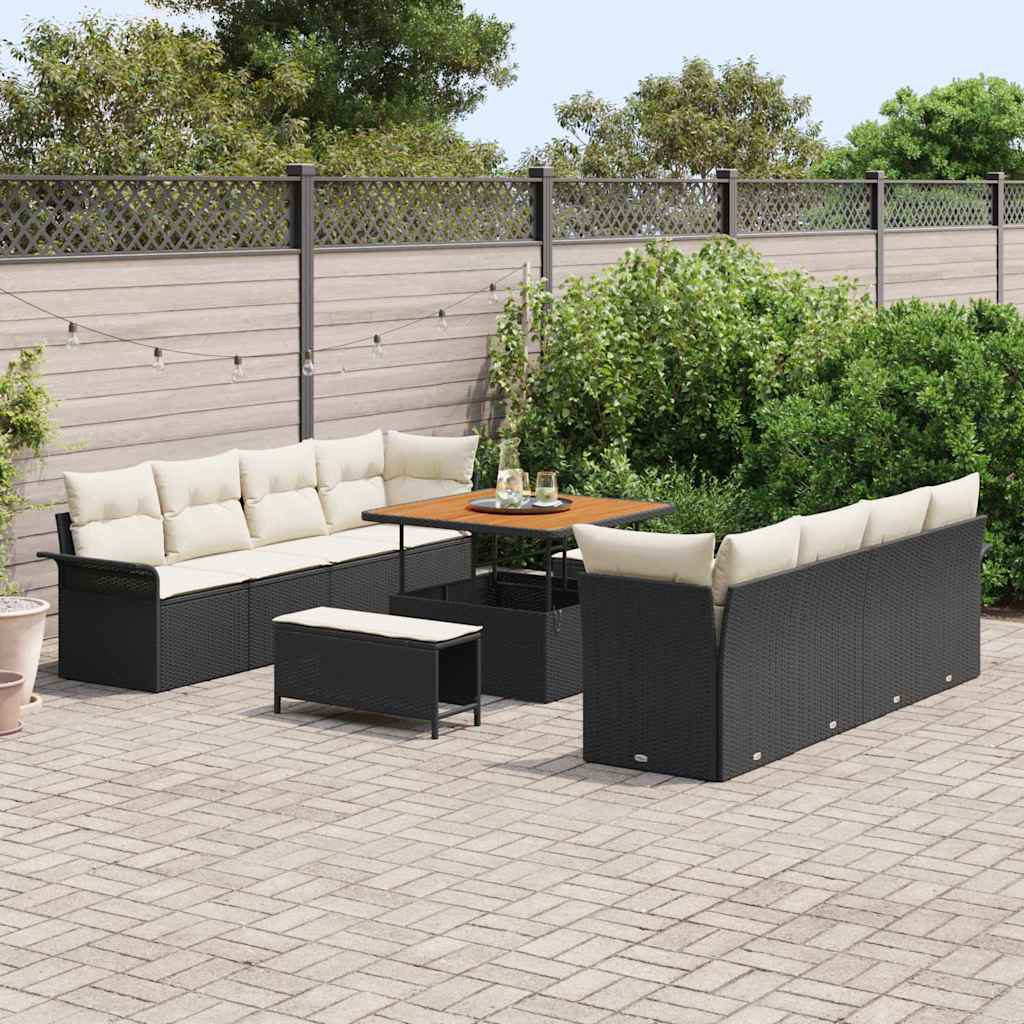 Tuinbankenset met kussen 11 pcs Zwart poly rattan is nu te koop bij PeponiXL, paradijselijk wonen!