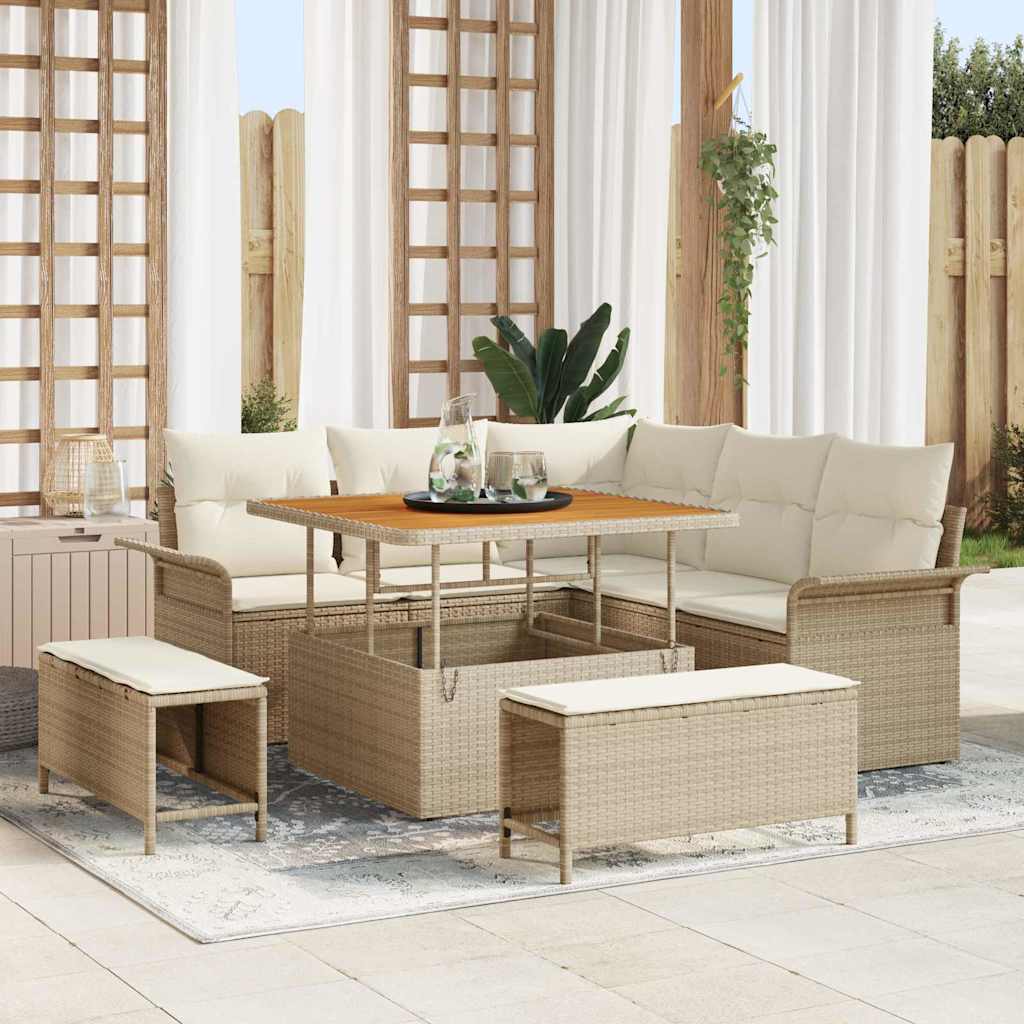 Tuinbankenset met kussen 8 pcs Beige poly rattan is nu te koop bij PeponiXL, paradijselijk wonen!