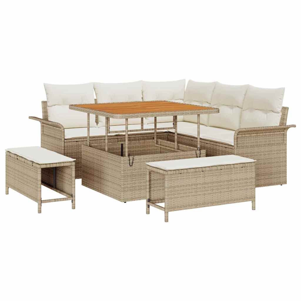 Tuinbankenset met kussen 8 pcs Beige poly rattan is nu te koop bij PeponiXL, paradijselijk wonen!