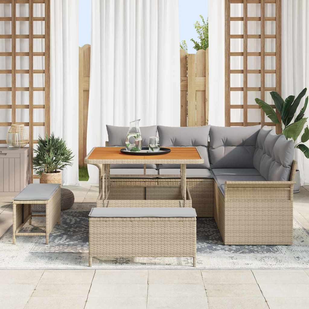 Tuinbankenset met kussen 8 pcs Beige poly rattan is nu te koop bij PeponiXL, paradijselijk wonen!