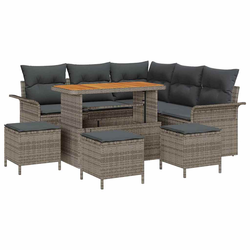 Tuinbankenset met kussen 9 pcs Grijs poly rattan is nu te koop bij PeponiXL, paradijselijk wonen!