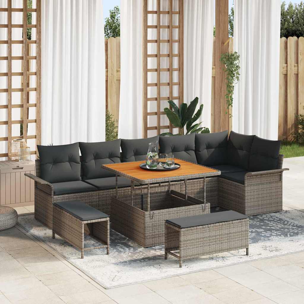 Tuinbankenset met kussen 9 pcs Grijs poly rattan is nu te koop bij PeponiXL, paradijselijk wonen!