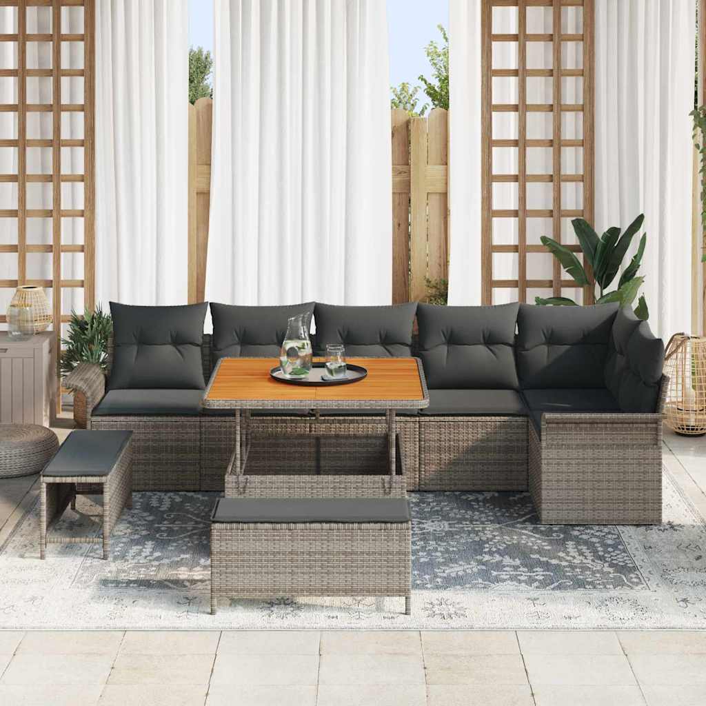 Tuinbankenset met kussen 9 pcs Grijs poly rattan is nu te koop bij PeponiXL, paradijselijk wonen!
