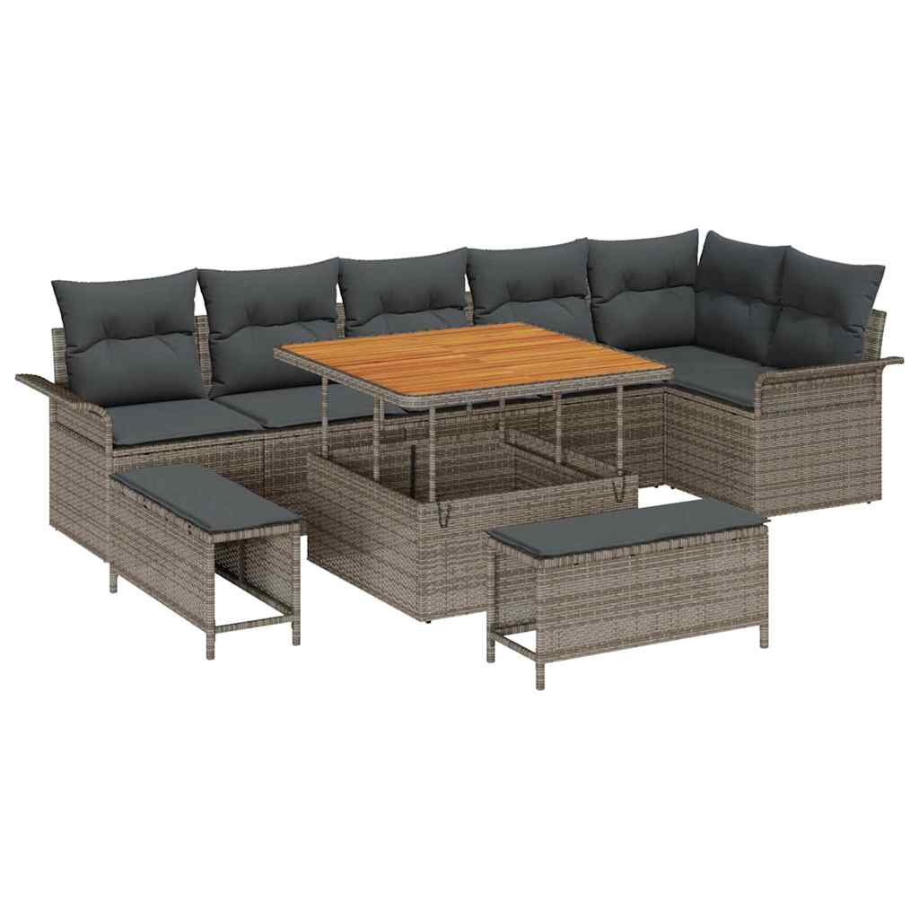 Tuinbankenset met kussen 9 pcs Grijs poly rattan is nu te koop bij PeponiXL, paradijselijk wonen!