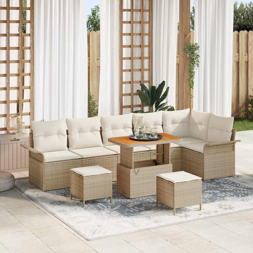 Tuinbankenset met kussen 9 pcs Beige poly rattan is nu te koop bij PeponiXL, paradijselijk wonen!