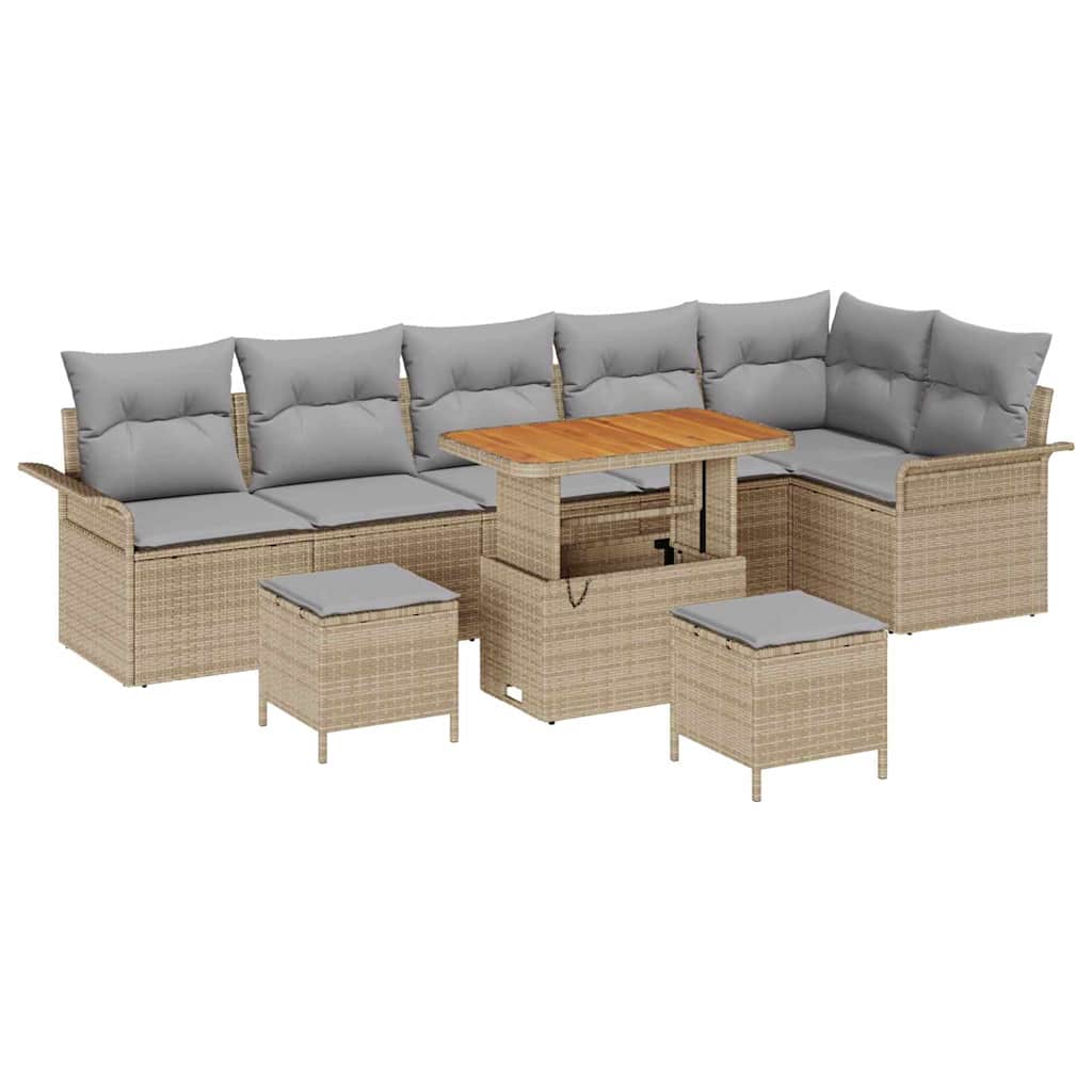 Tuinbankenset met kussen 9 pcs Beige poly rattan is nu te koop bij PeponiXL, paradijselijk wonen!