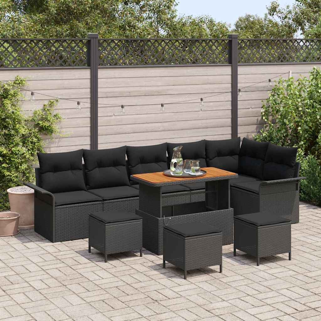 Tuinbankenset met kussen 10 pcs Zwart poly rattan is nu te koop bij PeponiXL, paradijselijk wonen!