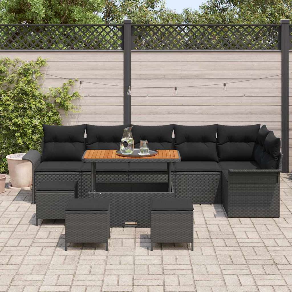 Tuinbankenset met kussen 10 pcs Zwart poly rattan is nu te koop bij PeponiXL, paradijselijk wonen!