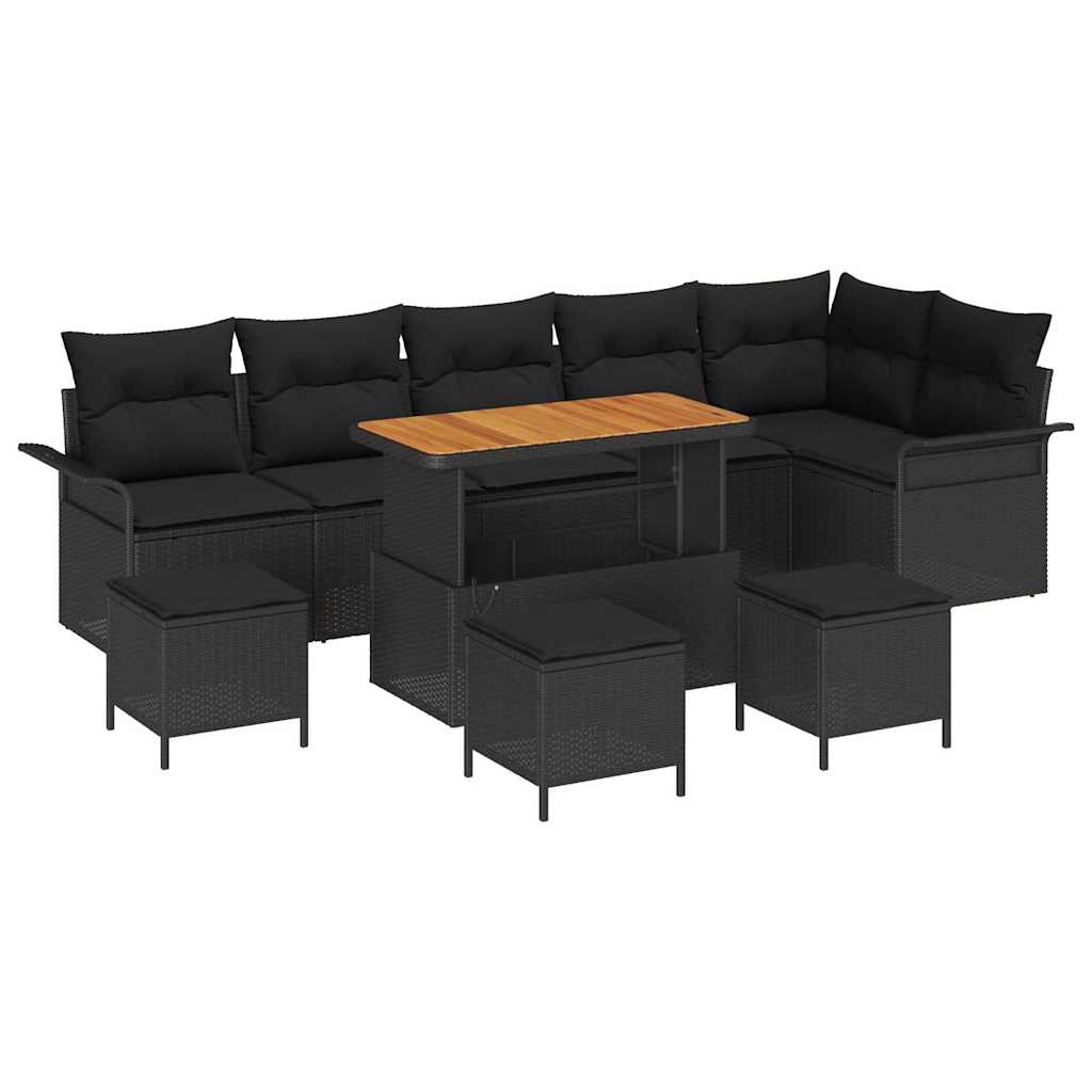 Tuinbankenset met kussen 10 pcs Zwart poly rattan is nu te koop bij PeponiXL, paradijselijk wonen!