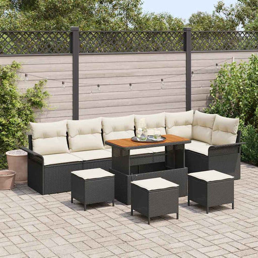 Tuinbankenset met kussen 10 pcs Zwart poly rattan is nu te koop bij PeponiXL, paradijselijk wonen!