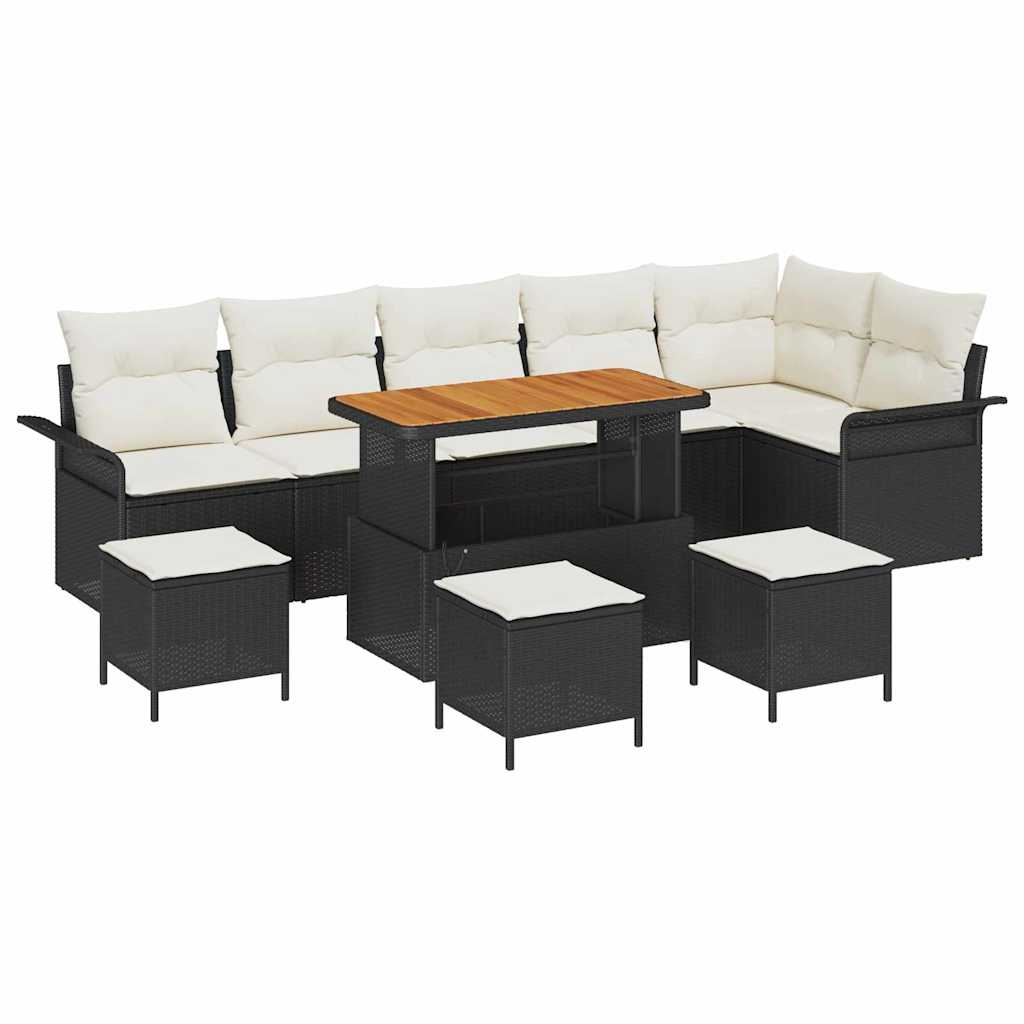 Tuinbankenset met kussen 10 pcs Zwart poly rattan is nu te koop bij PeponiXL, paradijselijk wonen!