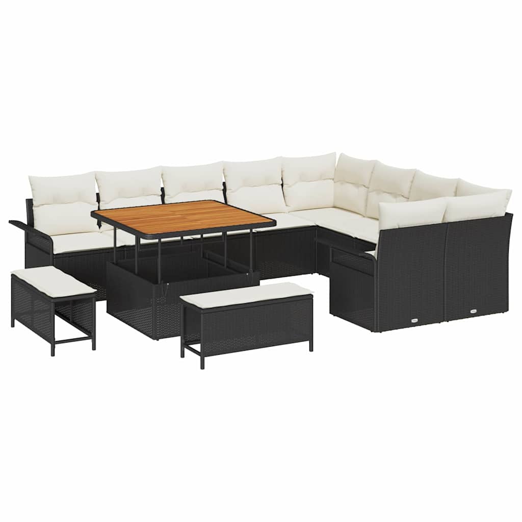 Tuinbankenset met kussen 12 pcs Zwart poly rattan is nu te koop bij PeponiXL, paradijselijk wonen!