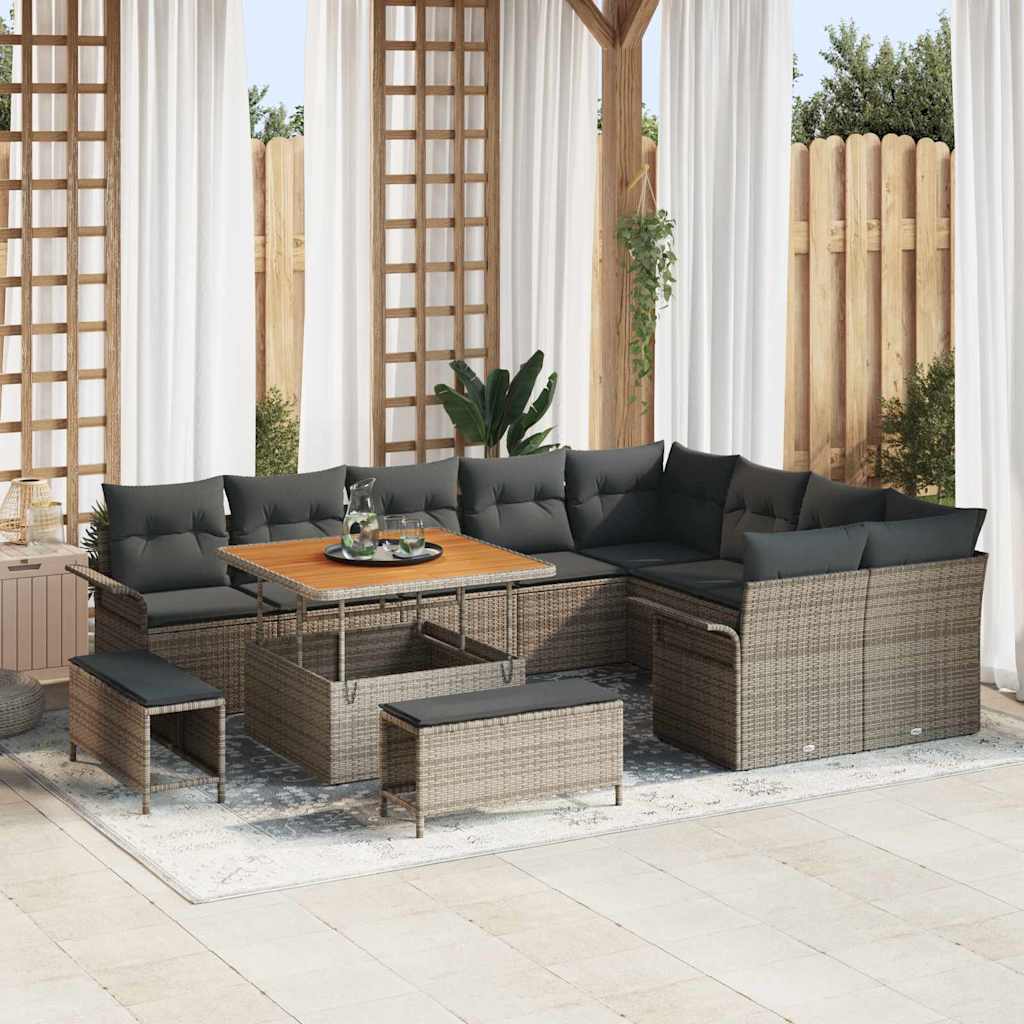 Tuinbankenset met kussen 12 pcs Grijs poly rattan is nu te koop bij PeponiXL, paradijselijk wonen!