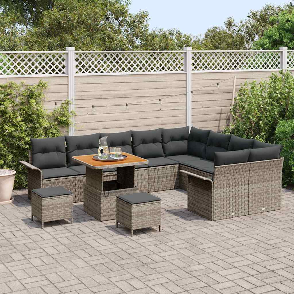 Tuinbankenset met kussen 12 pcs Grijs poly rattan is nu te koop bij PeponiXL, paradijselijk wonen!