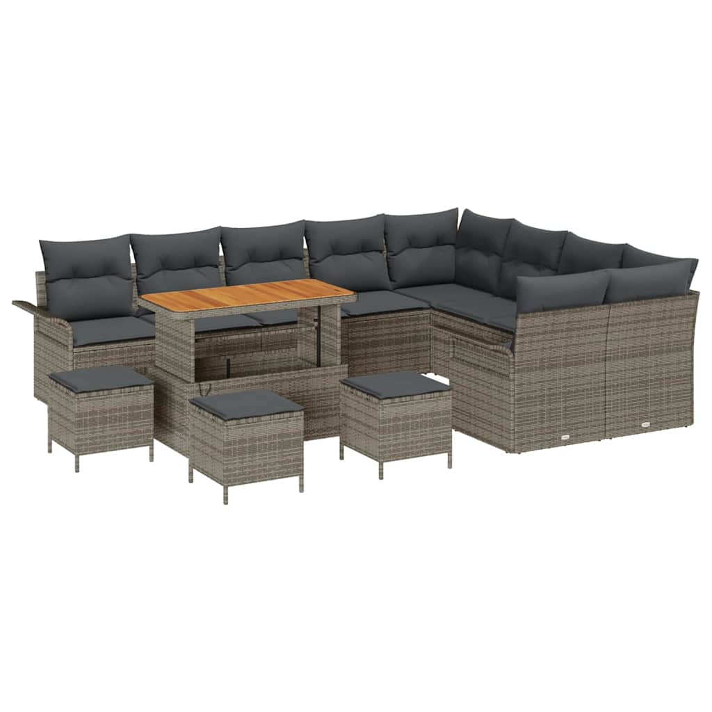 Tuinbankenset met kussen 13 pcs Grijs poly rattan is nu te koop bij PeponiXL, paradijselijk wonen!