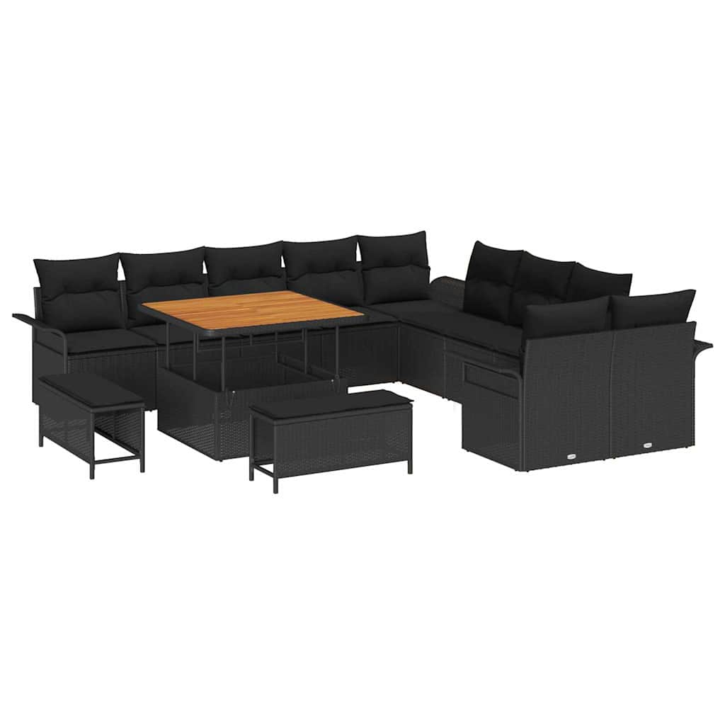 Tuinbankenset met kussen 13 pcs Zwart poly rattan is nu te koop bij PeponiXL, paradijselijk wonen!