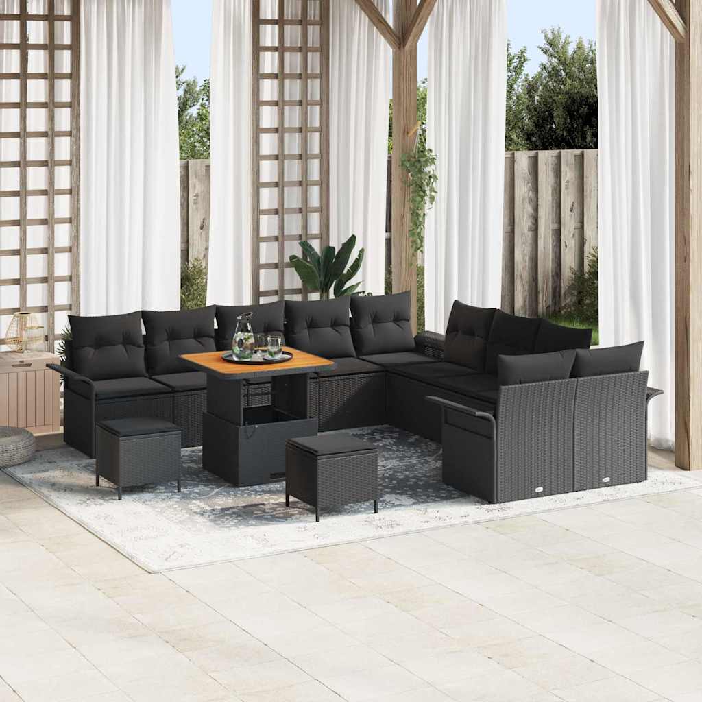 Tuinbankenset met kussen 13 pcs Zwart poly rattan is nu te koop bij PeponiXL, paradijselijk wonen!
