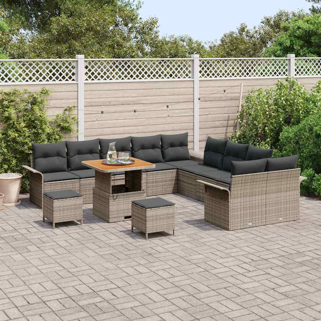Tuinbankenset met kussen 13 pcs Grijs poly rattan is nu te koop bij PeponiXL, paradijselijk wonen!